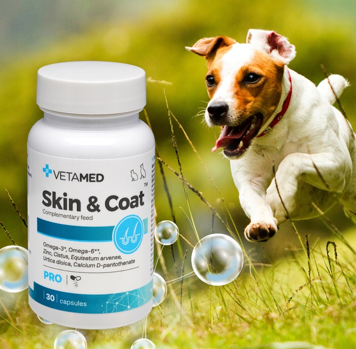 SUPLEMENT na SKÓRĘ I SIERŚĆ dla PSA I KOTA VETAMED 30 kapsułek + GRATIS