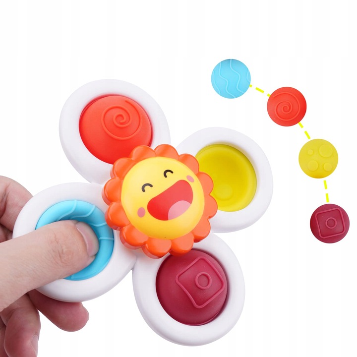FIDGET SPINNER Z PRZYSSAWKĄ SENSORYCZNĄ KĄPIEL PREZENT GRZECHOTKA 3 SZTUKI