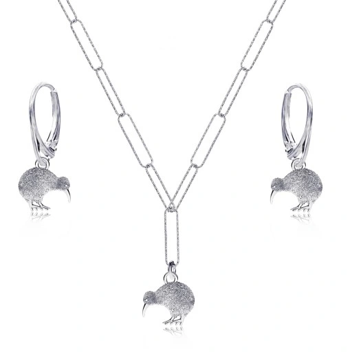 Ptaszek kiwi srebrny komplet ankier skręcany duże ogniwa srebro 925