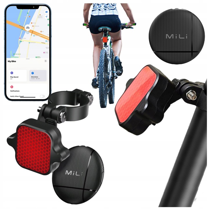 Lokalizator GPS LiTag MiLi lampka tylna do roweru światło rowerow IOS APPLE