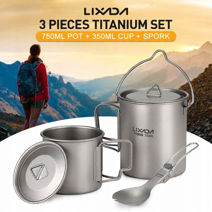 Lixada Lekki Tytan 3 Sztuk Zestaw Tytanu 750 ml