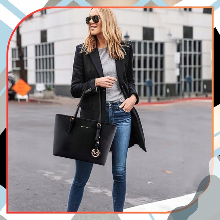 DAMSKA SKÓRZANA POJEMNA TORBA A4 TOREBKA Czarna miejska klasyczna na ramię