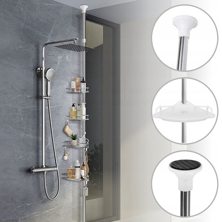 PÓŁKA ŁAZIENKOWA NAROŻNA POD PRYSZNIC TELESKOPOWA DO ŁAZIENKI KOSMETYK 305c