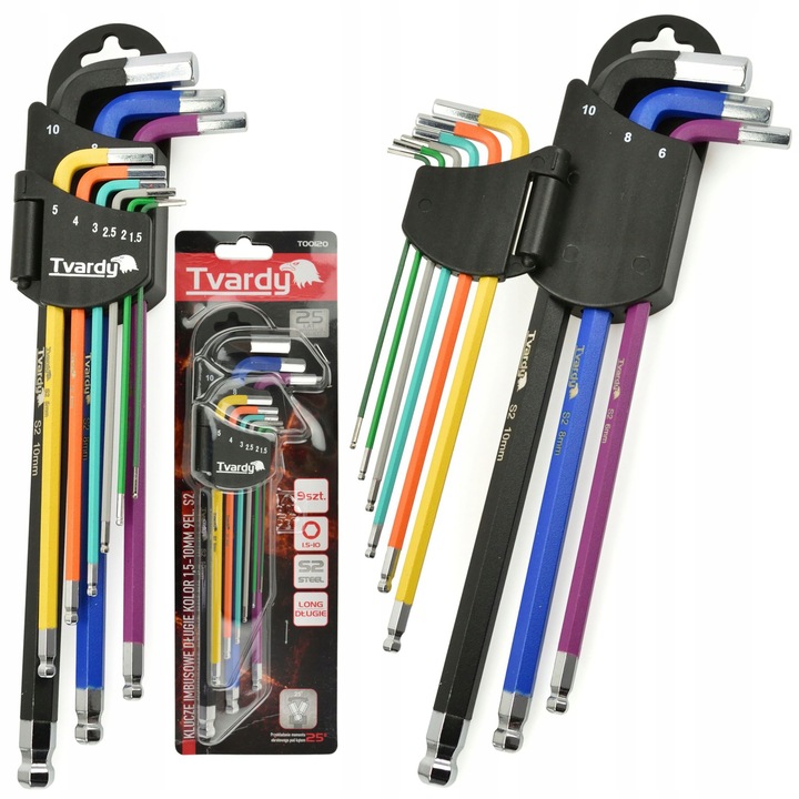 TVARDY ZESTAW KLUCZE IMBUSOWE IMBUSY DŁUGIE HEX 1.5-10mm 9sztuk KOLOR