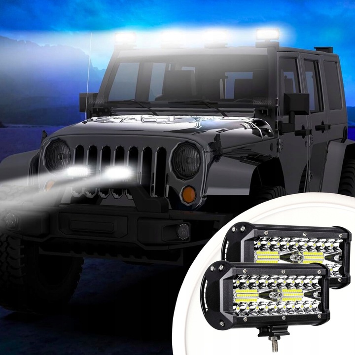 ZESTAW LAMPA ROBOCZA HALOGEN SAMOCHODOWY QUAD 2x 120W MOCNY LED CREE IP68