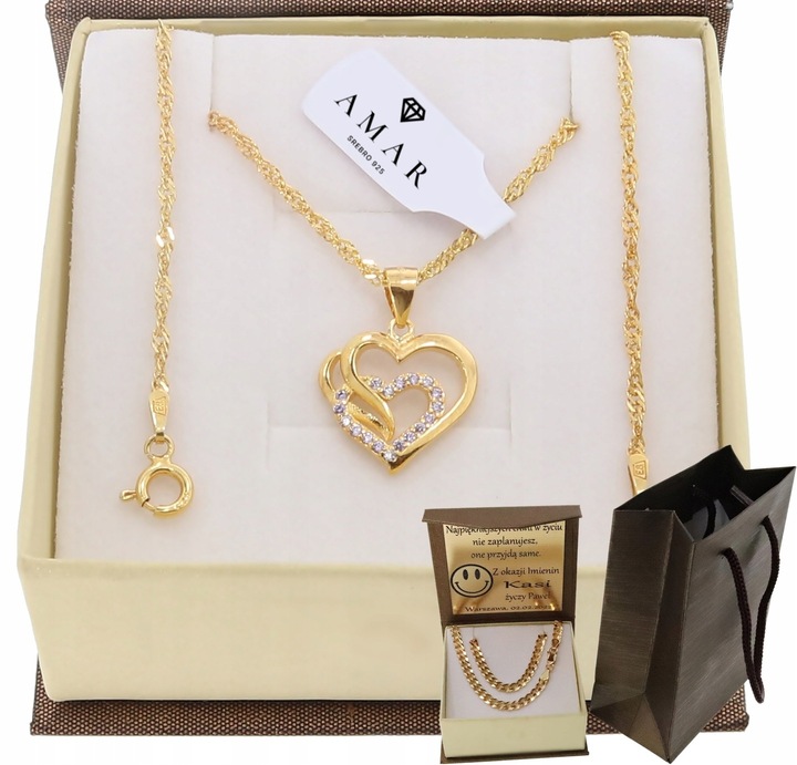 ZŁOTY PEŁNY ŁAŃCUSZEK DAMSKI SINGAPUR Z ZAWIESZKĄ PR. 585 925 + GRAWER