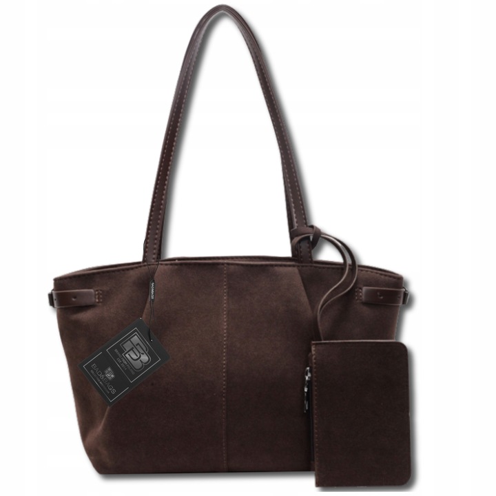 Torebka Shopper Damska Zamszowa A4 Na Ramię Brązowa Torba Elegancka Pojemna