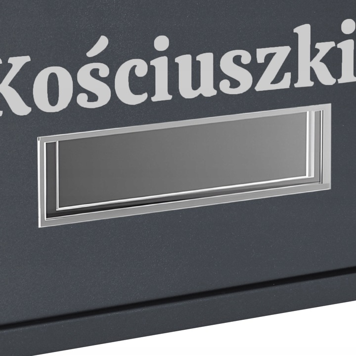 SKRZYNKA POCZTOWA NA LISTY POCZTĘ Z NUMEREM DOMU NAZWĄ ULICY NAPIS ANTRACYT