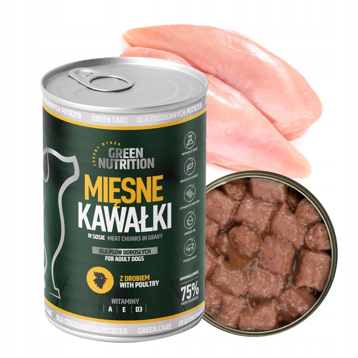 MOKRA KARMA DLA PSA GREEN NUTRITION 9,96KG KAWAŁKI MIĘSNE MIX SMAKÓW | x24