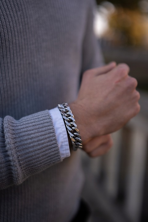 BRANSOLETKA MĘSKA SREBRNA PANCERKA GRUBA BRANSOLETA 15MM 96G GRAWER GRATIS