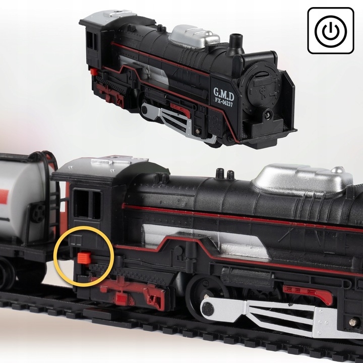 POCIĄG KOLEJKA ELEKTRYCZNA TORY LOKOMOTYWA 3 WAGONY 270CM DŁUGOŚCI STACJA