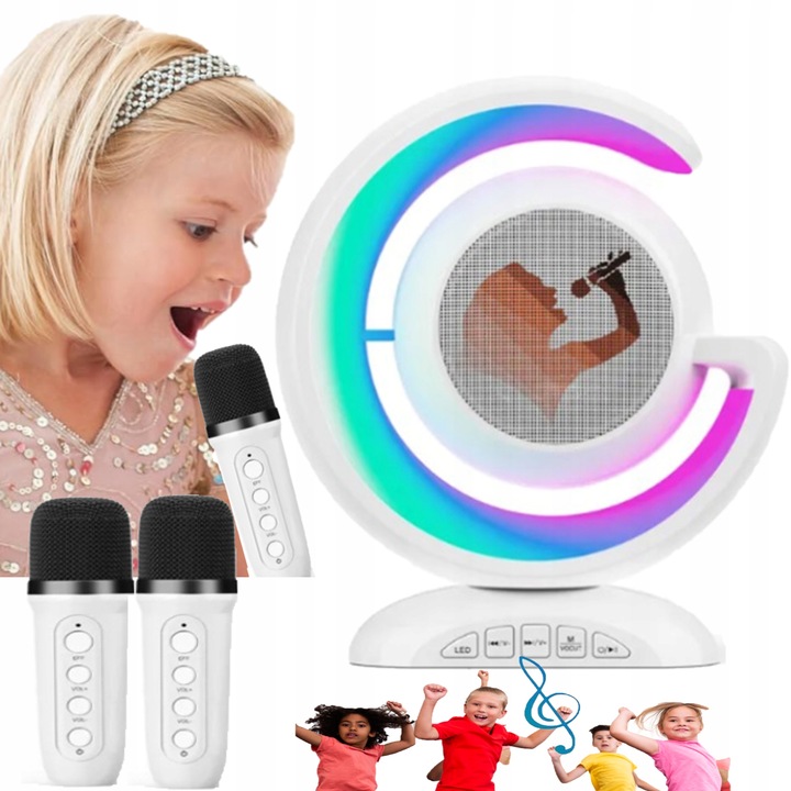 BEZPRZEWODOWY ZESTAW DO KARAOKE DLA DZIECI BLUETOOTH GŁOŚNIK + 2 MIKROFONY