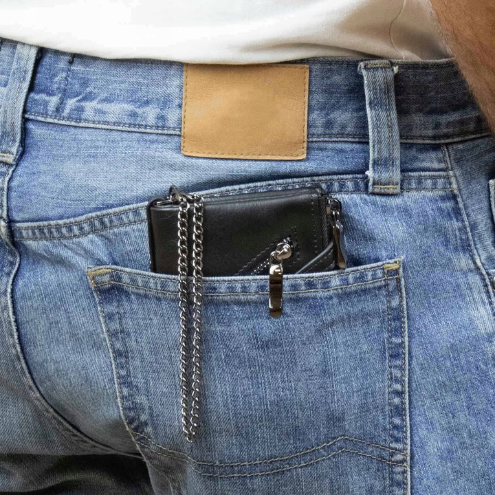 Alessio PORTFEL MĘSKI Block Kart RFID ŁAŃCUCH Pudełko PREZENTOWE