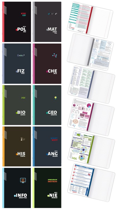 Komplet Zestaw ZESZYTÓW TEMATYCZNYCH kl 7-8 a5/60k + kolorowe ściągi 10 szt