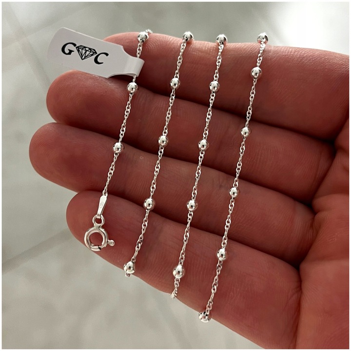 SREBRNY ŁAŃCUSZEK DAMSKI SINGAPUR Z KULECZKAMI REGULOWANY SREBRO PRÓBA 925