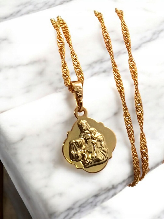 Łańcuszek komunijny medalik dwustronny SZKAPLERZ Matka Boska naszyjnik