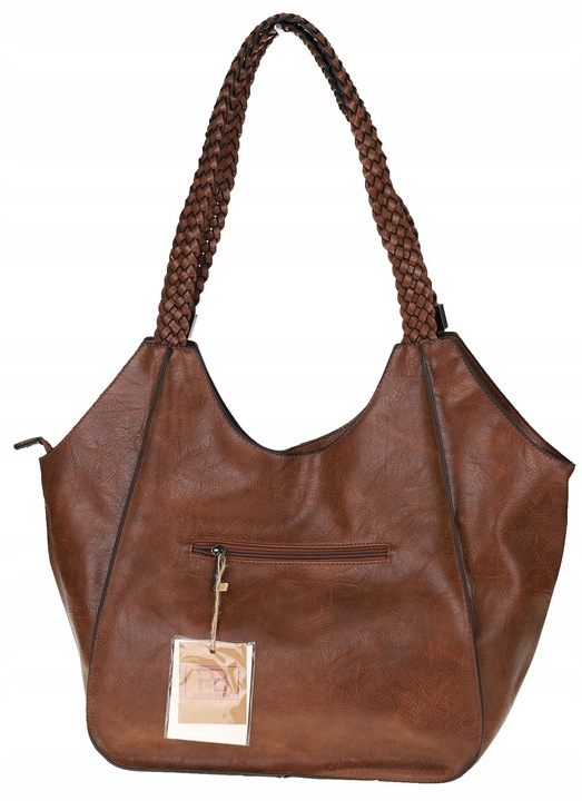 Torebka Damska na Ramię Włoskiej Marki Torba Miejska Shopper L16730 Brązowa