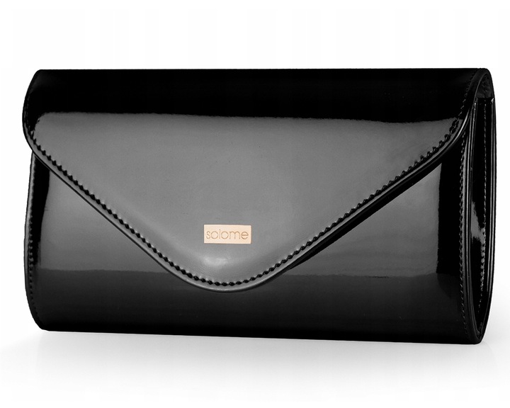 CZARNA KOPERTÓWKA TOREBKA WIZYTOWA NA WESELE SOLOME S5 LAKIEROWANA NA PASKU