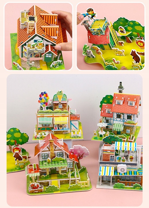 6x Miniaturowy domek 3D PUZZLE DIY ZABAWK dla dzieci Prezent