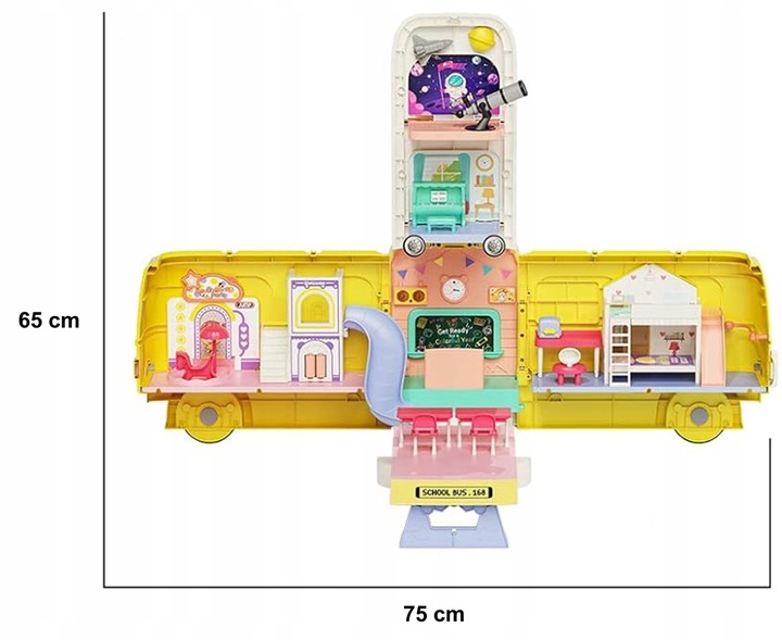 AUTOBUS SZKOLNY JEŹDZIK 2W1 DOMEK SZKOŁA DLA LALEK AKCESORIA