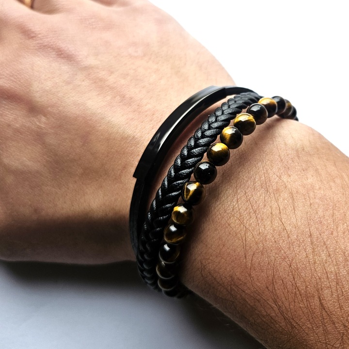 Bransoletka męska REGULOWANA 20-23CM TYGRYSIE OKO SKÓRA JAKOŚĆ VERSATILE