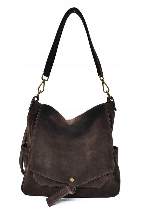 Zamszowa torebka worek skóra brązowa czekoladowa