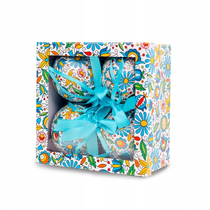 Bombki choinkowe w pudełku Folkstar wzór kaszubski nietłukące się 4szt