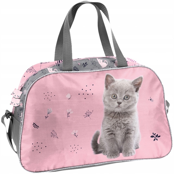 Różowa Torba Sportowa z Kotkiem na Basen Podróżna dla Dziewczynek Kot Paso