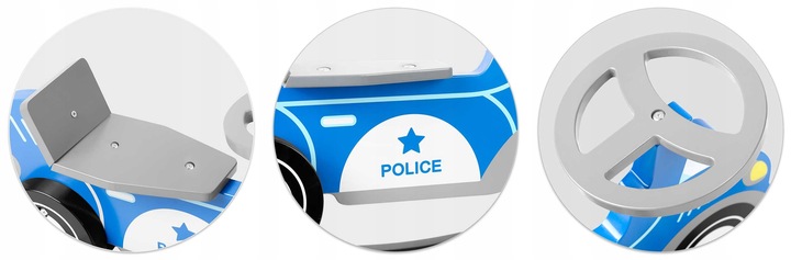 AUTO KOŃ NA BIEGUNACH POLICJA ZABAWKA NA BIEGUNACH DREWNIANY BUJACZEK