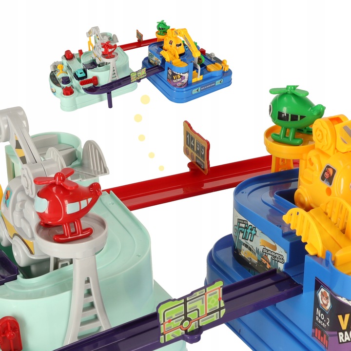 MEGA INTERAKTYWNY TOR PRZESZKÓD WYŚCIGOWY 2 GRACZY POJAZDY + HELIKOPTERY