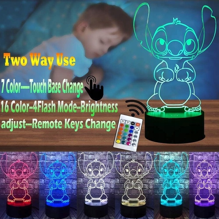 Prezenty świąteczne Lampka 3D nocna led usb +pilot na prezent Lilo i Stitch