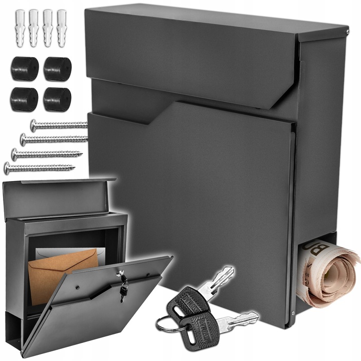 Skrzynka na Listy Gazety Pocztę Pocztowa Antracyt Duża Listowa A4 do Domu