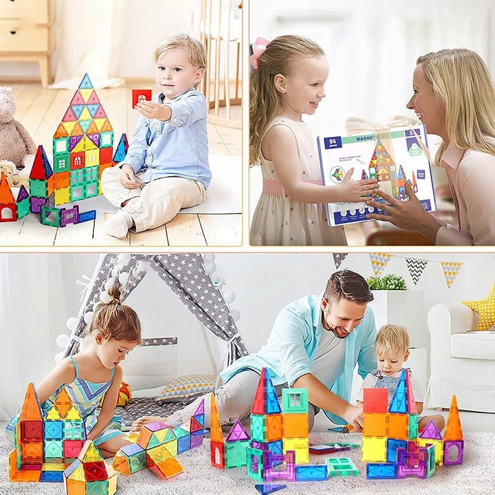 DUŻE KLOCKI MAGNETYCZNE KAFELKI ZESTAW XXL 34 EL RAINBOW MAGNETIC TILES
