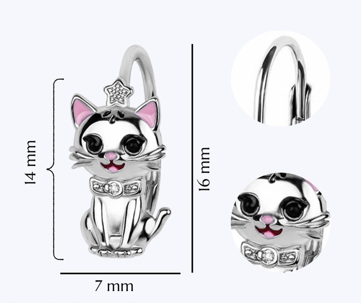 KOLCZYKI SREBRNE KOT KOTEK DLA DZIEWCZYNKI ANGIELSKIE SREBRO 925 ORYGINALNE