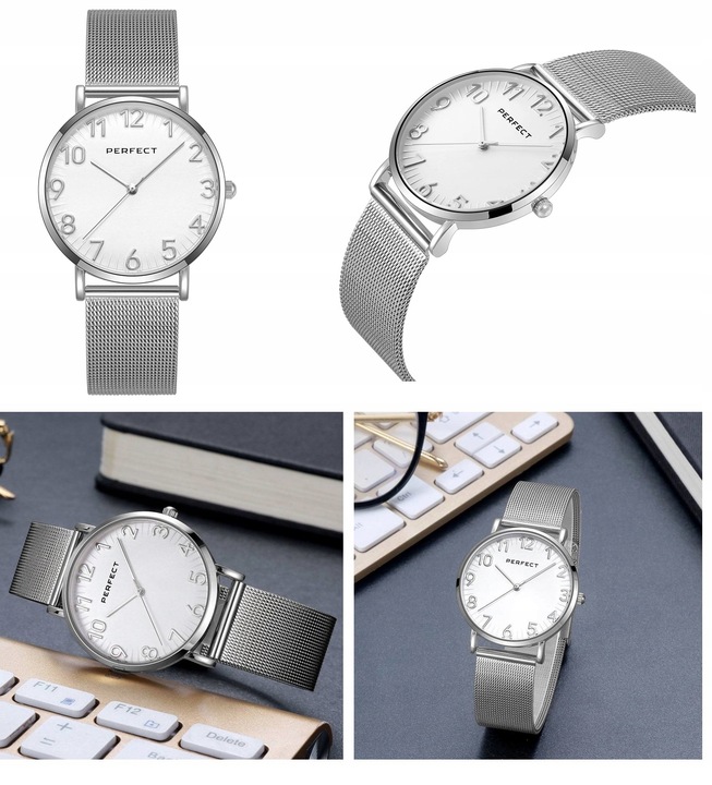 ZEGAREK DAMSKI PERFECT ZEFRA +BOX +GRAWER CYFRY bransoletka mesh złoty