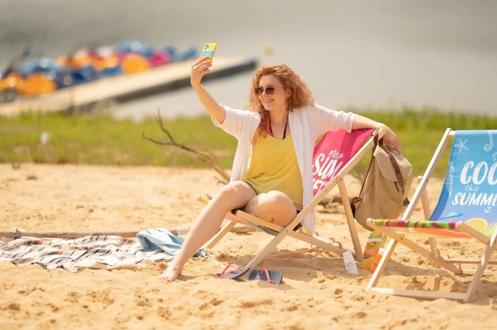 Leżak Drewniany AKWARELA NA CZARNYM Ogrodowy Plażowy Tarasowy Bukowy
