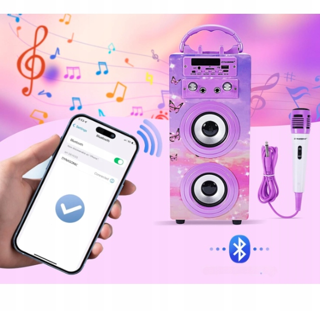 DYNASONIC BLUETOOTH KARAOKE Z MIKROFONEM GŁOŚNIK PREZENT DLA DZIECKA