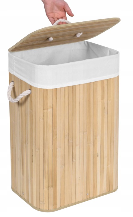 KOSZ NA PRANIE BIELIZNĘ ZABAWKI Z BAMBUSA DREWNIANY POJEMNIK KUFER 80L