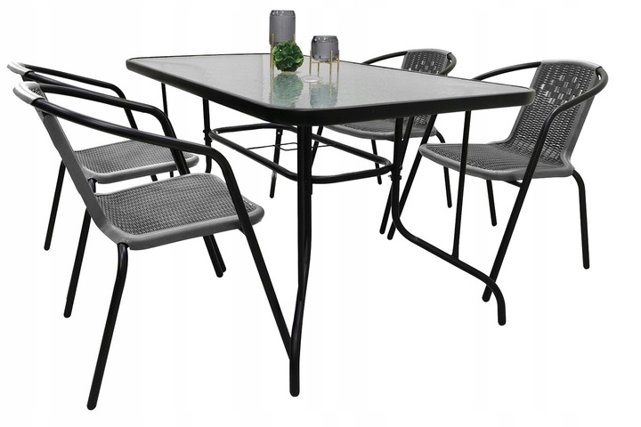 ZESTAW MEBLI OGRODOWYCH NA TARAS STÓŁ 120x70 + 4x KRZESŁA LORETTO SZARY MIX