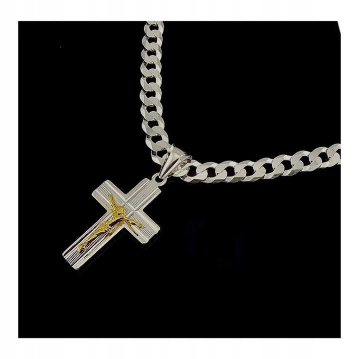 Srebrny Łańcuszek Męski 6mm 55cm Z Pięknym Diamentowanym Krzyżykiem Srebro