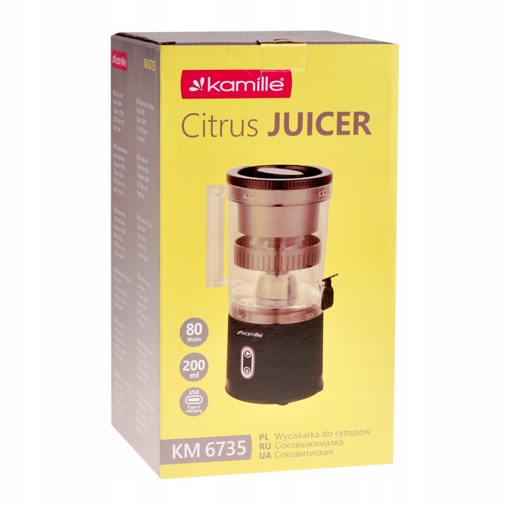 ELEKTRYCZNA WYCISKARKA DO CYTRUSÓW SOKÓW OWOCÓW BEZPRZEWODOWA USB KAMILLE
