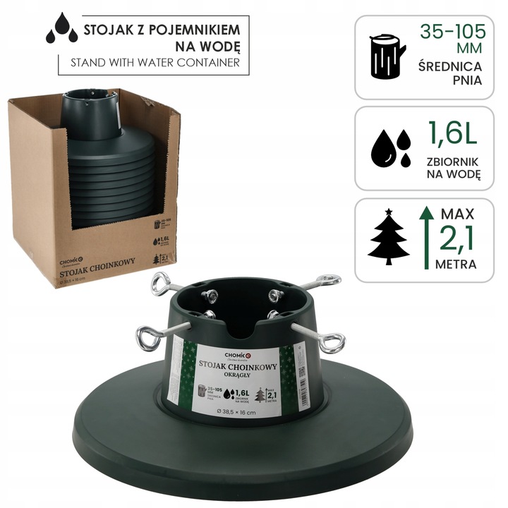 Stojak Choinkowy Pod Choinkę Z Pojemnikiem Na Wodę Zielony Okrągły