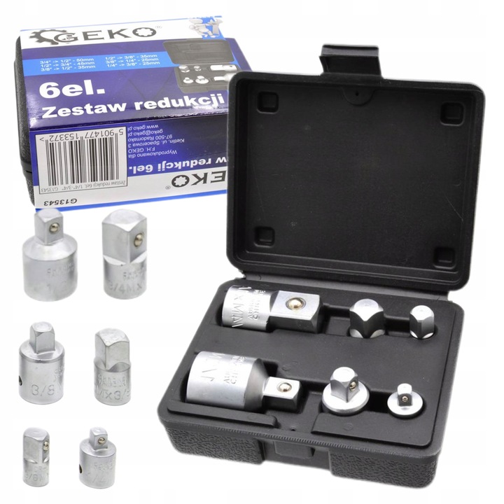 ZESTAW REDUKCJI CHROMOWANYCH NASADKI 1/4 1/2 3/4 3/8 6EL ADAPTERÓW G13543