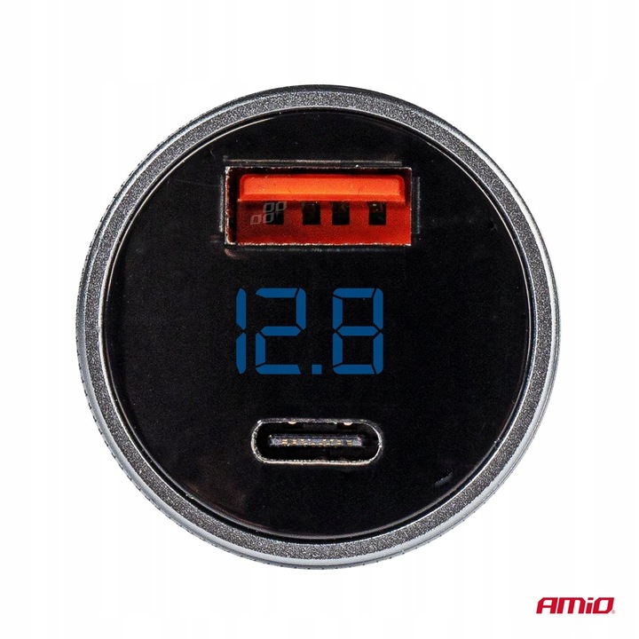 Ładowarka samochodowa 38W z woltomierzem USB + USB-C do auta samochodu