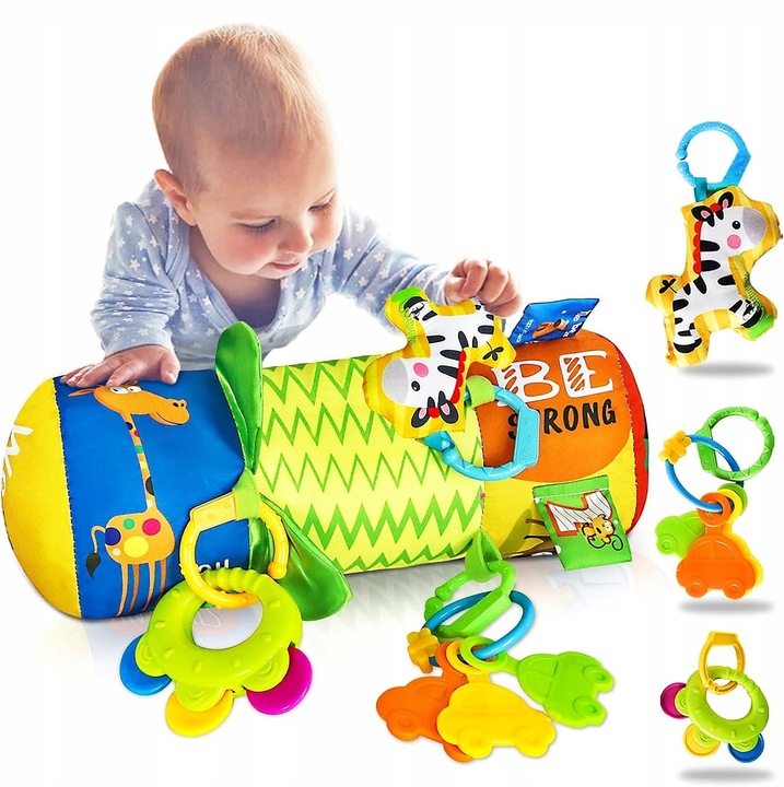 WAŁEK do RACZKOWANIA poduszka dla niemowląt WALEC grzechotki gryzak metki