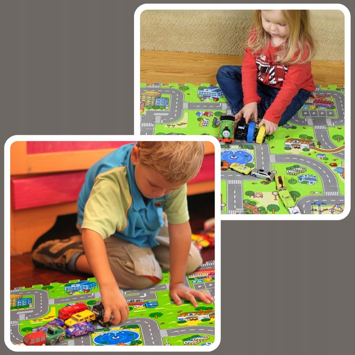 MATA EDUKACYJNA GRUBA 1cm 9szt PUZZLE PIANKOWE DLA DZIECI DROGA MIASTO