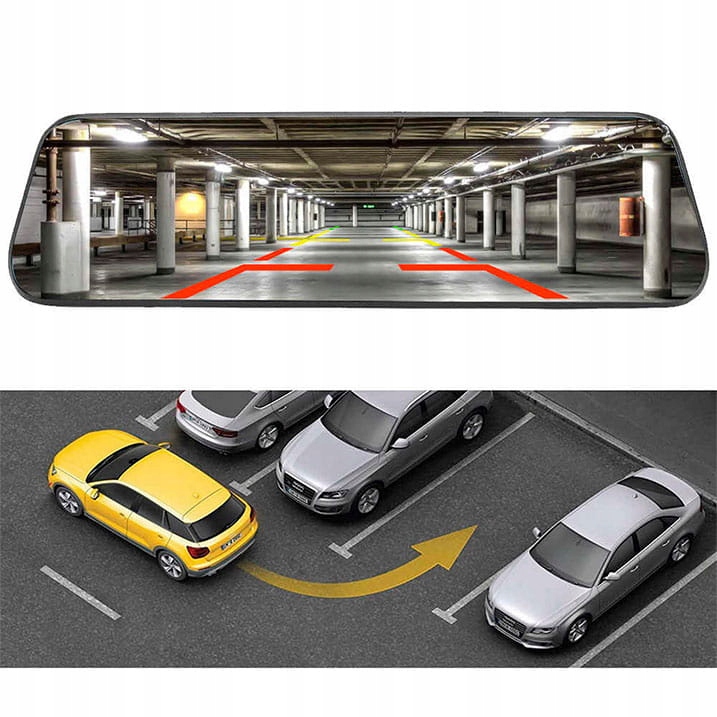 KAMERA SAMOCHODOWA WIDEOREJESTRATOR W LUSTERKU REJESTRATOR JAZDY PRZÓD TYŁ