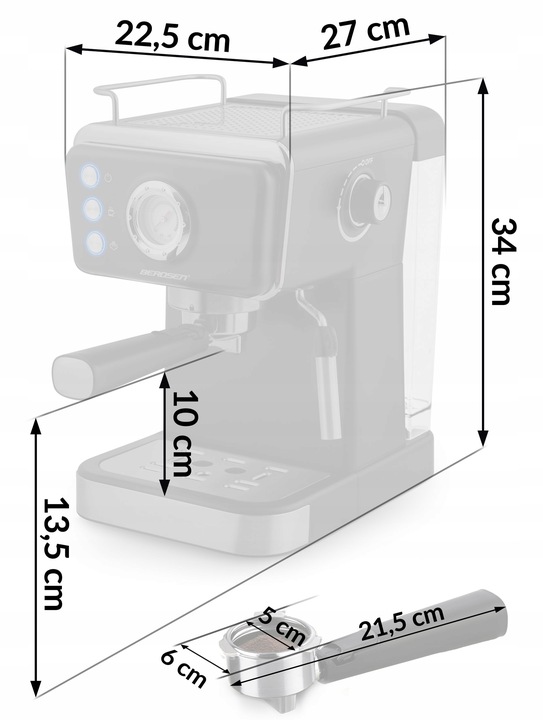 Ekspres do kawy ciśnieniowy kolbowy ze spieniaczem 20bar 1350W Berdsen