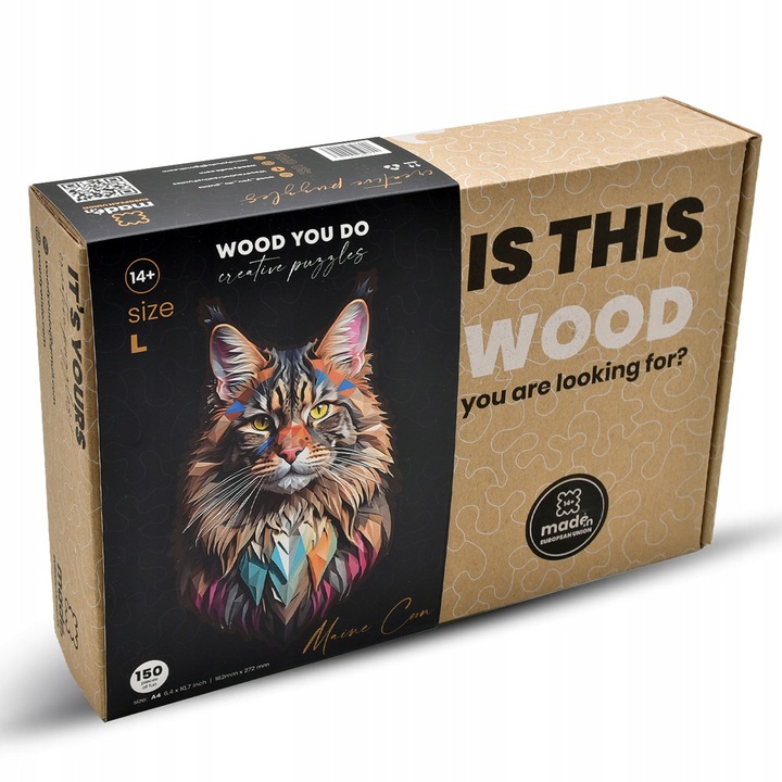Puzzle z Kotami Drewniane Trudna Układanka 3D Na Prezent 150 elementów L