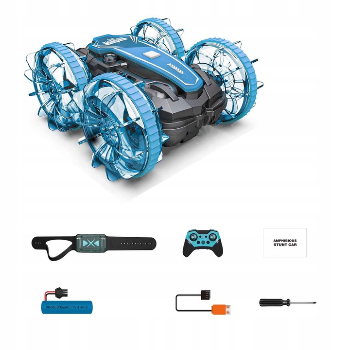 SAMOCHÓD ZDALNIE STEROWANY RC GESTAMI AMFIBIA 2 PILOTY 4x4 360° PŁYWAJĄCY
